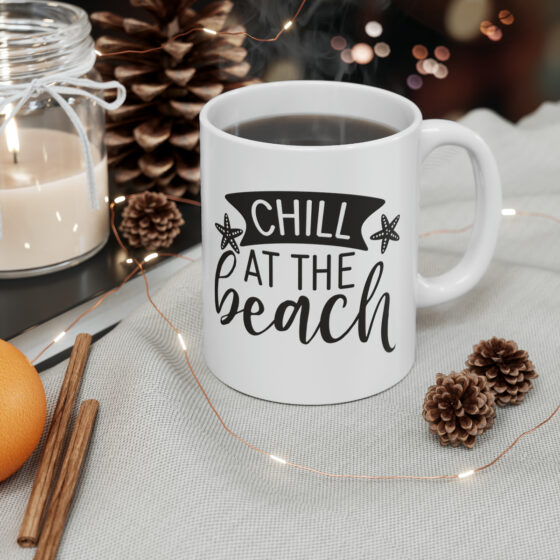 "Chill at the Beach" - Funny Double Sided Print - White Ceramic Mug 11oz - Image 5