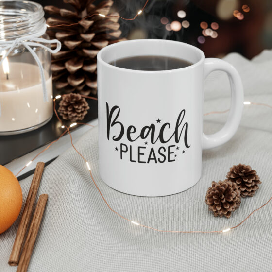 "Beach Please" - Funny Double Sided Print - White Ceramic Mug 11oz - Image 5